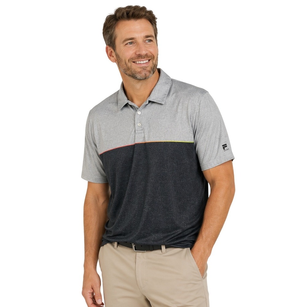 Fila Sport Men's Golf Polo Shirt XXL Gray Two Tone Athletic Fit Short Sleeve EUC
